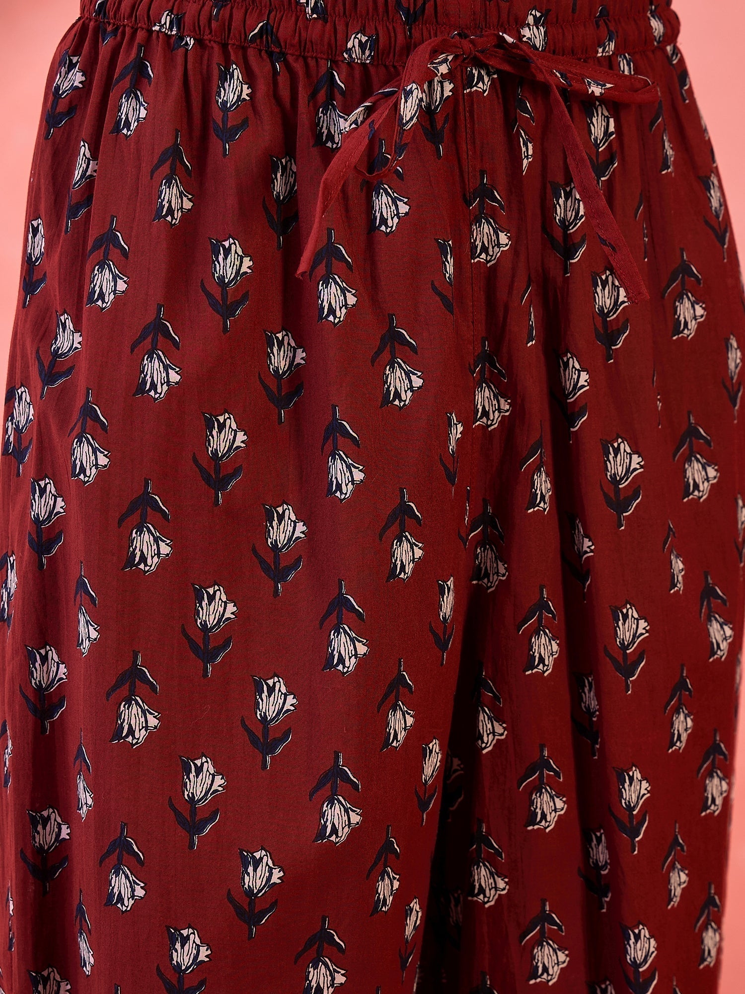 Women Maroon Printed Pure Cotton Kurta Palazzos & Dupatta