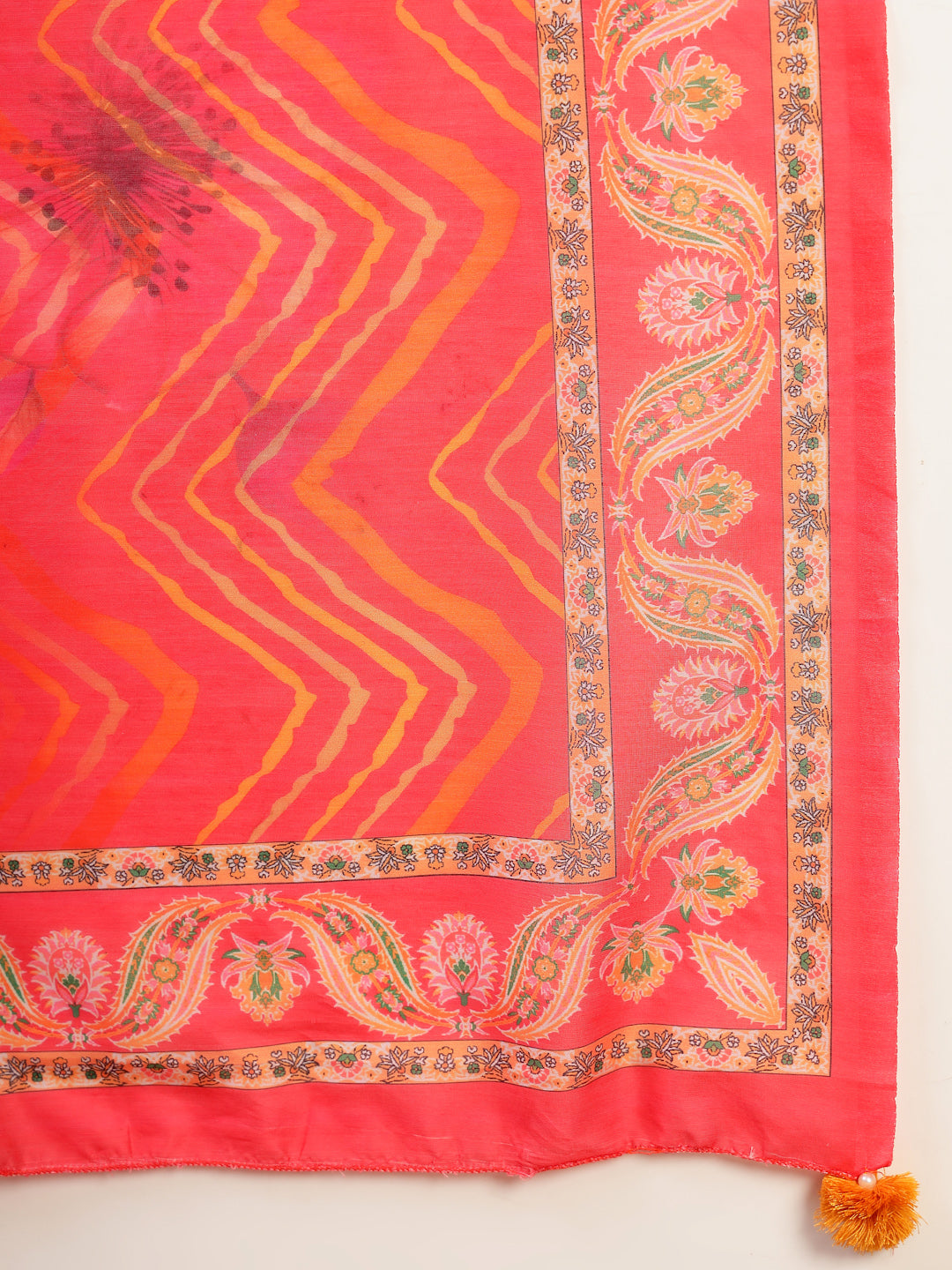 Women Orange Embroidered Lehriya Kurta Palazzo & Dupatta Set