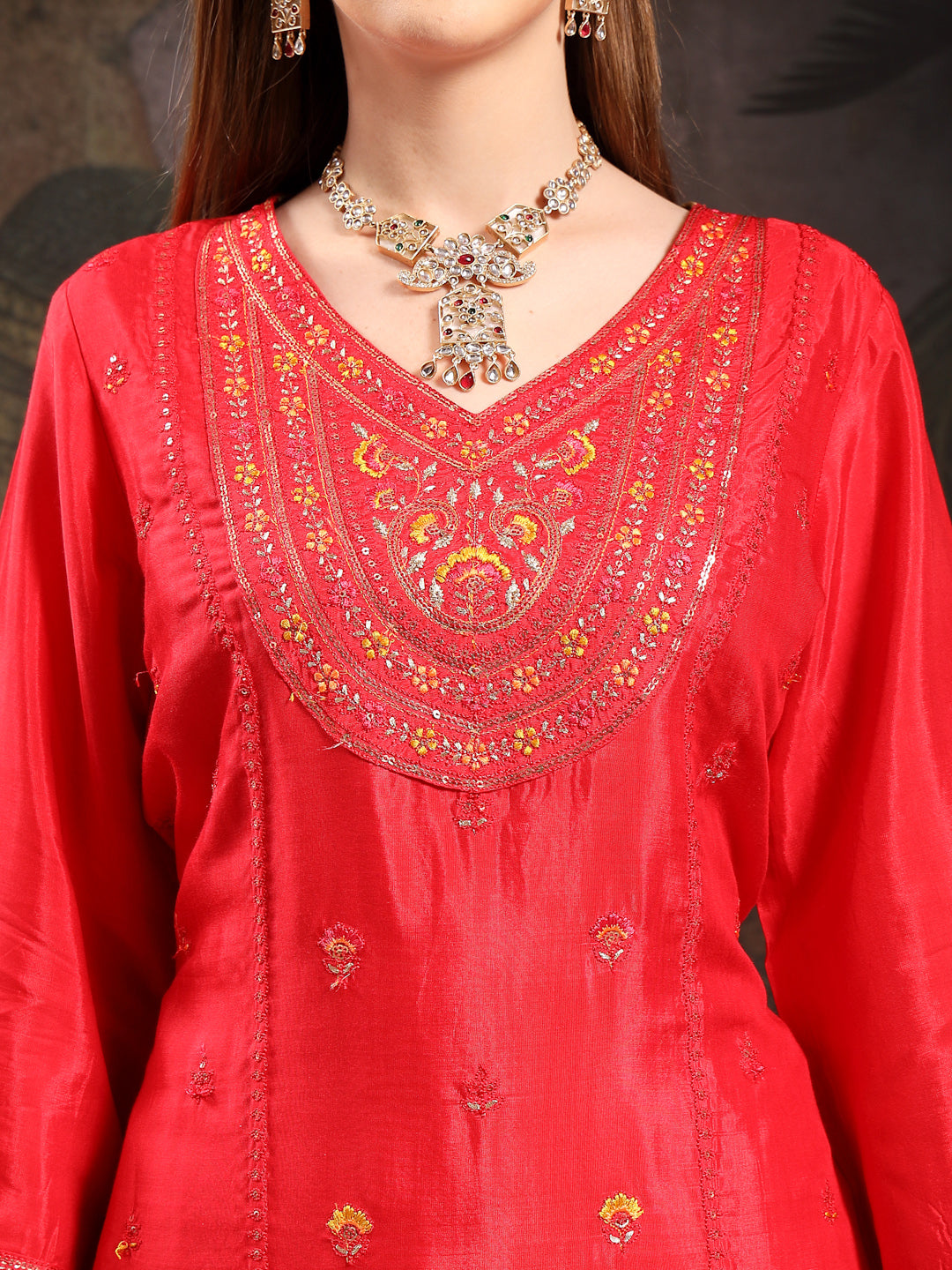 Women Ethnic Motifs Embroidered Regular Sequinned Kurta with Sharara & With Dupatta