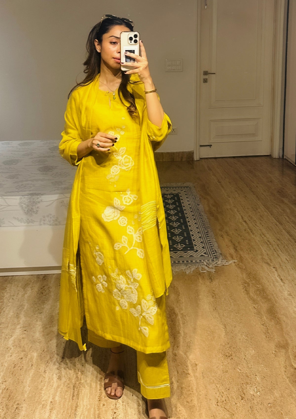 Citrine Floral Applique  Kurta Set