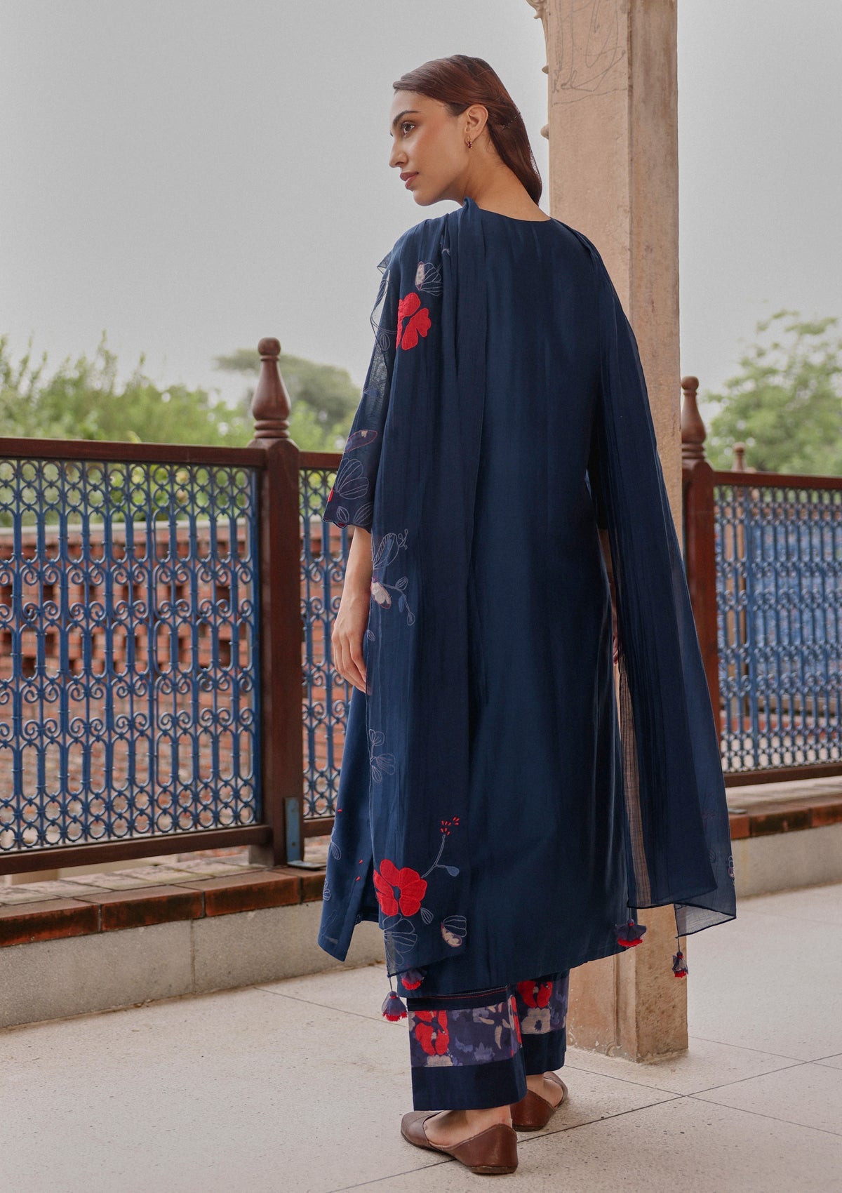 Indigo Bloom Applique Kurta Set
