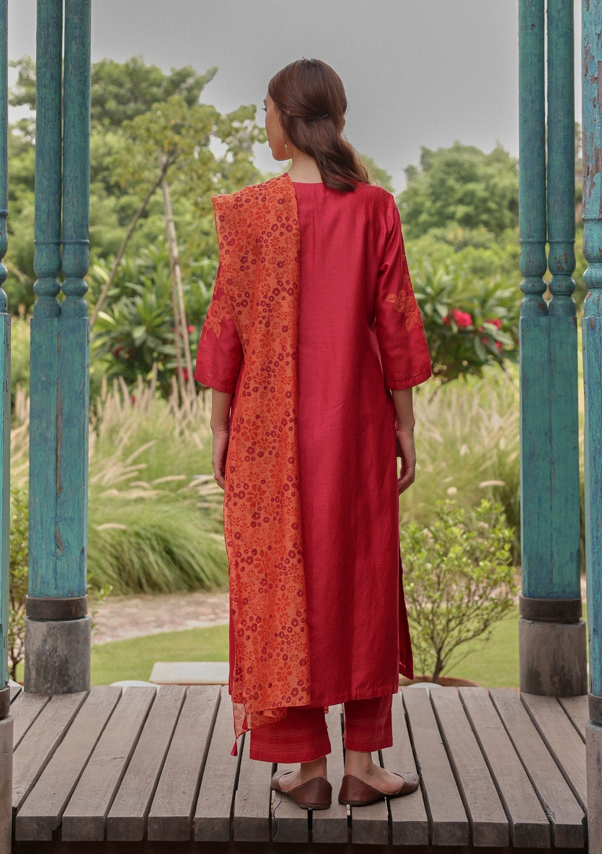 Berry Applique Floral Kurta Set