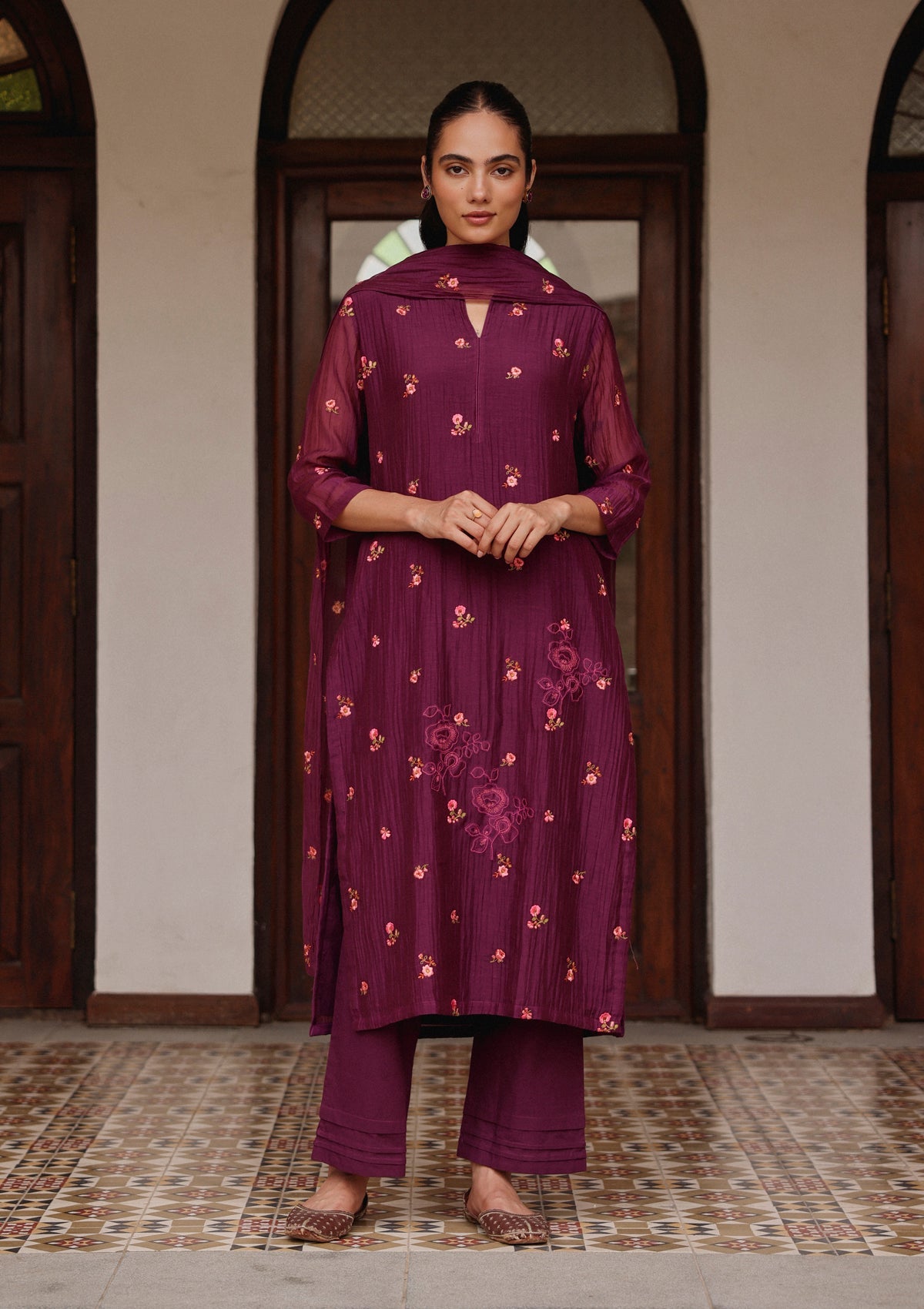 Amethyst Bloom Embroidered Kurta Set