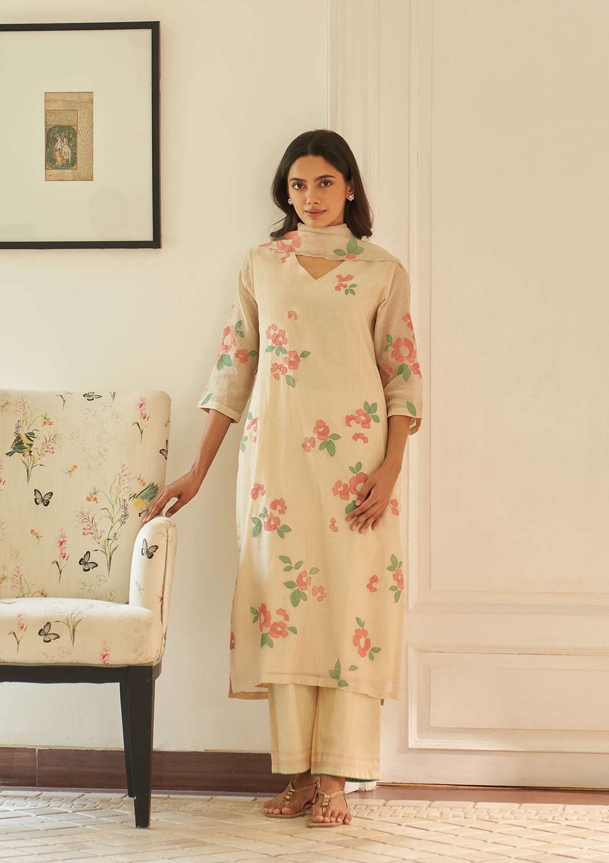 Ecru Applique Kurta Set