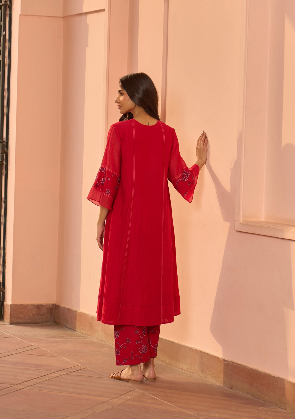 Cherry Red Embroidered Co-ord Set