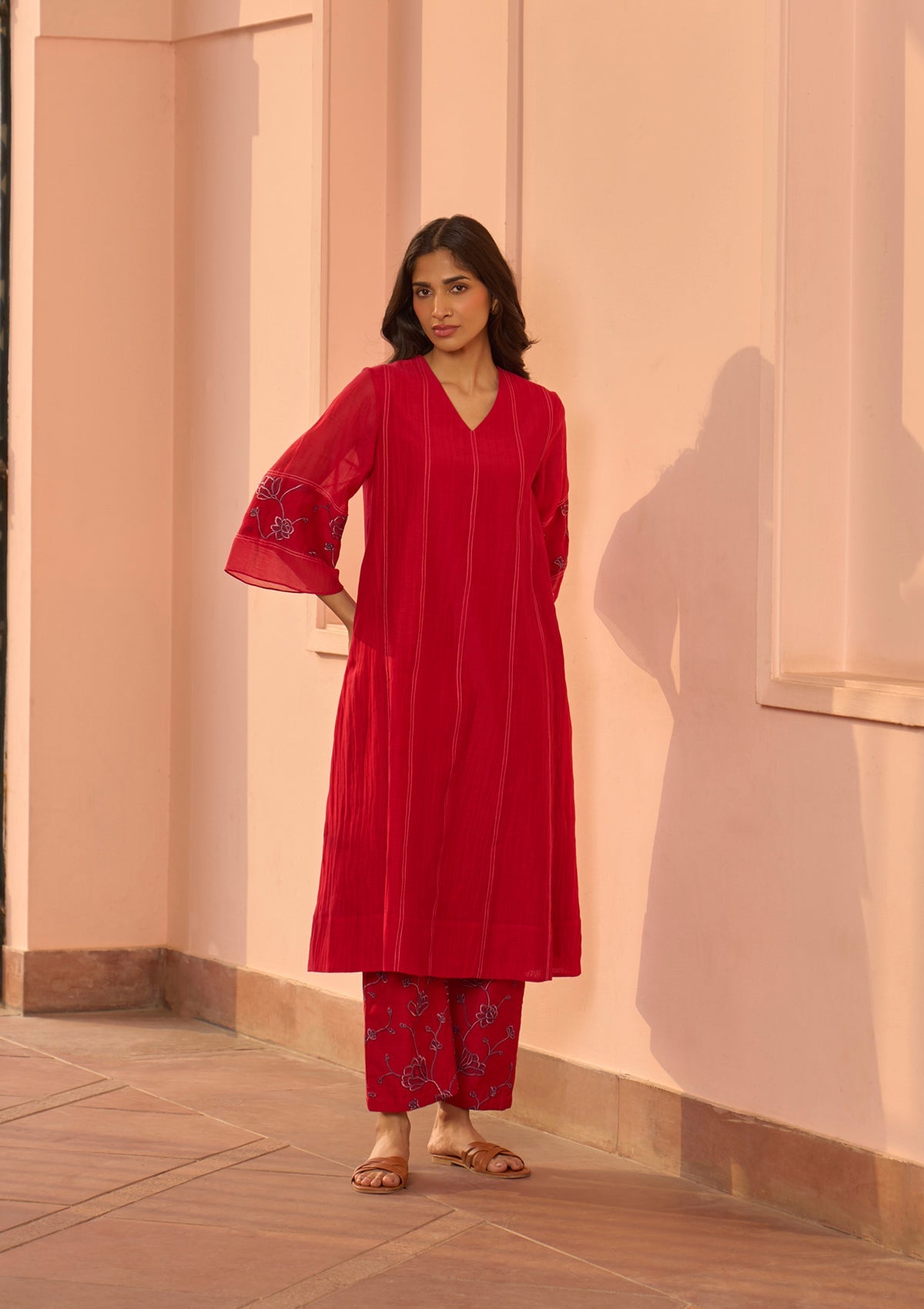 Cherry Red Embroidered Co-ord Set