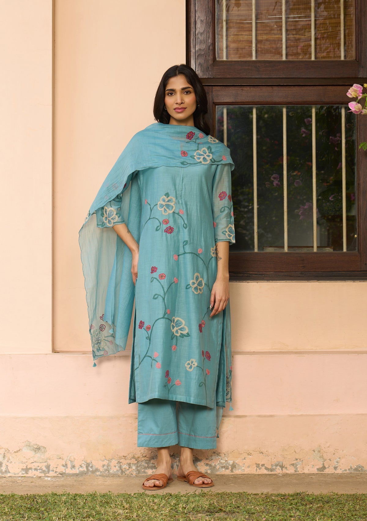 Powder Blue Applique Kurta Set